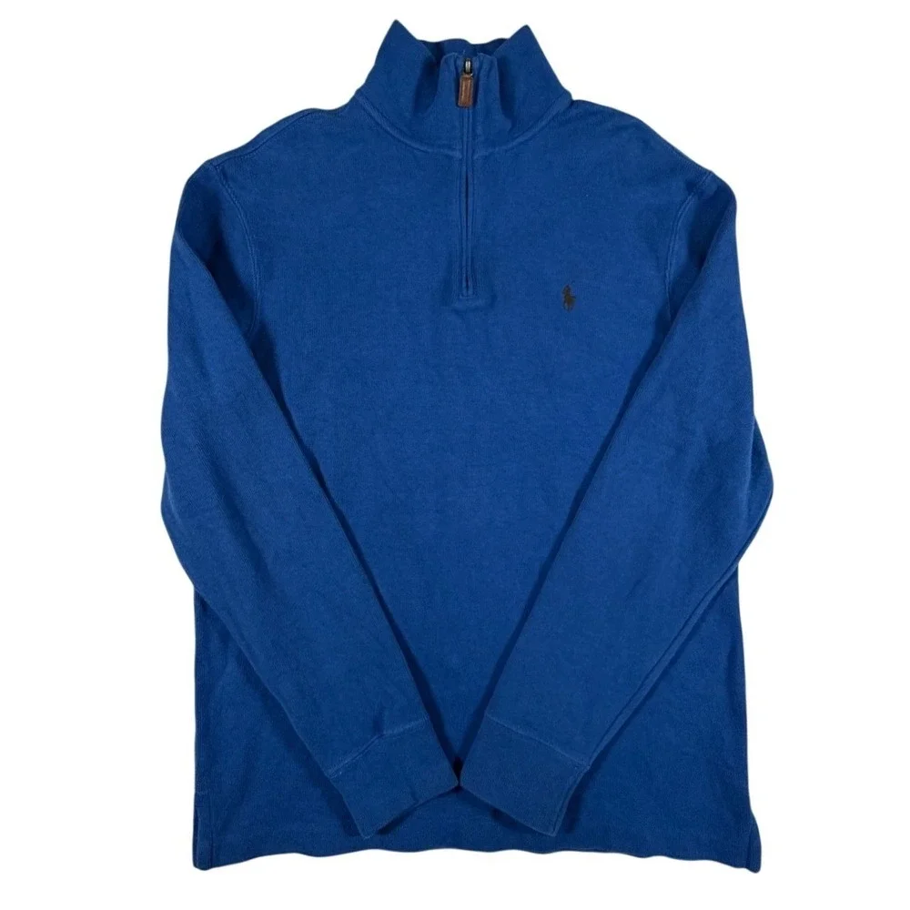 Polo Ralph Lauren Mens‎ Quarter Zip Pullover Royal Blue Knit Sweater Size M